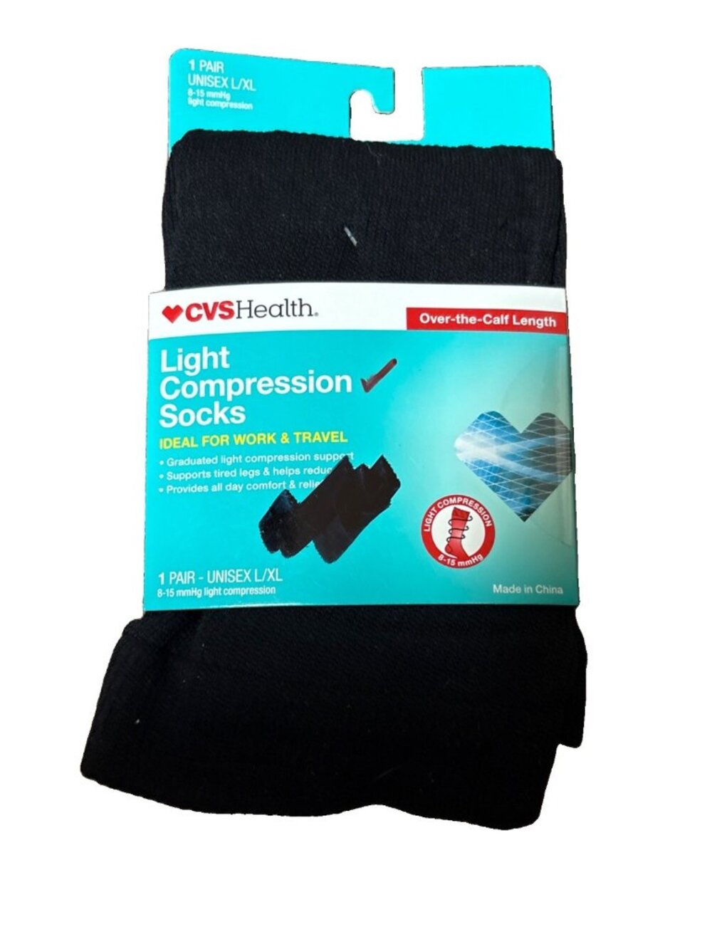 *2-CVS Light Compression Dress Socks Over-the-Calf Length Black Unisex L/XL